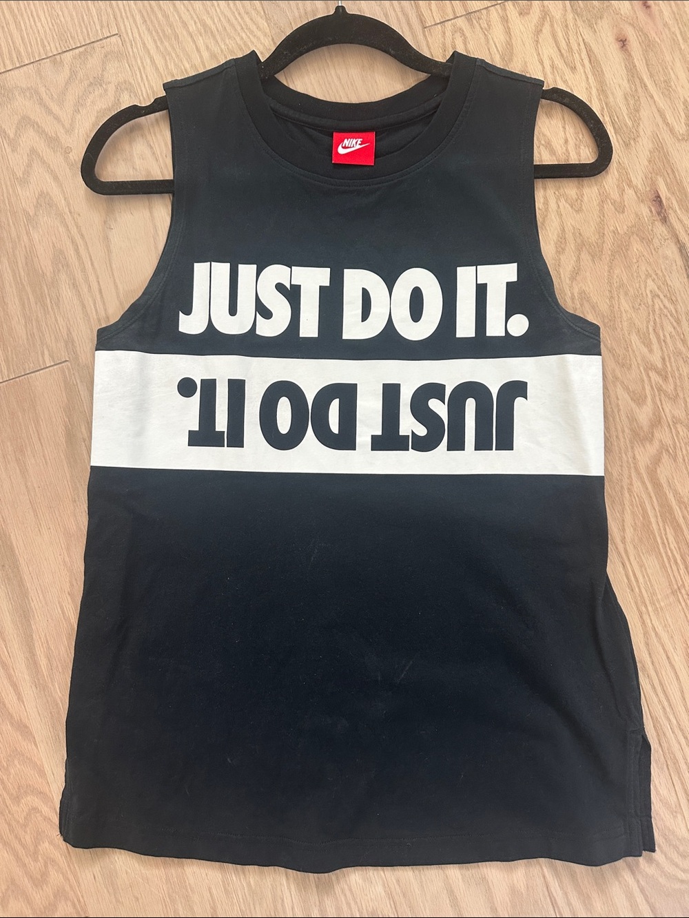 Nike Black and White womens' Tank Top with Reversible 'Just Do It.' Graphic